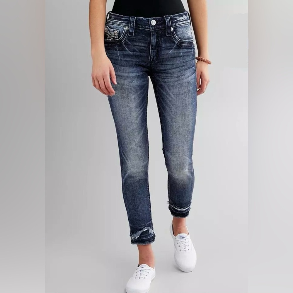 Rock Revival Betty Distressed Skinny Blue Cropped Ankle Jeans Size 27